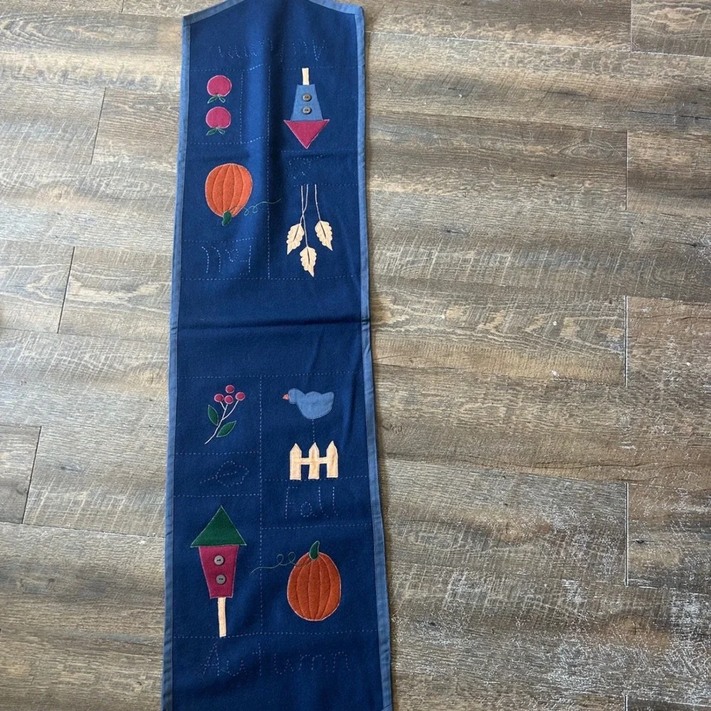 Sonoma Goods for Life Autumn Fall Felt Table Runner Navy Blue 52x12